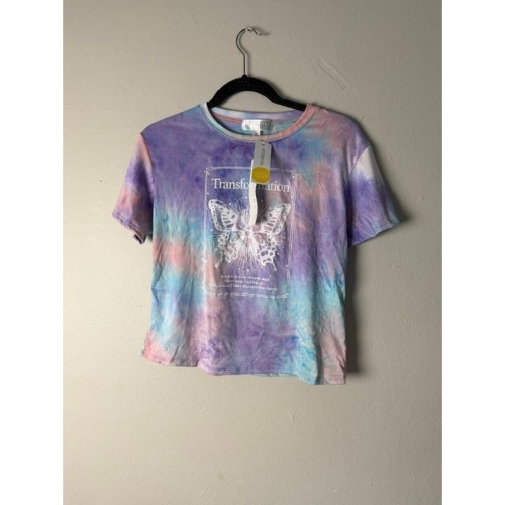 Society & Stitch Women Butterfly Tie Dye Graphic Tee Purple Large NWT